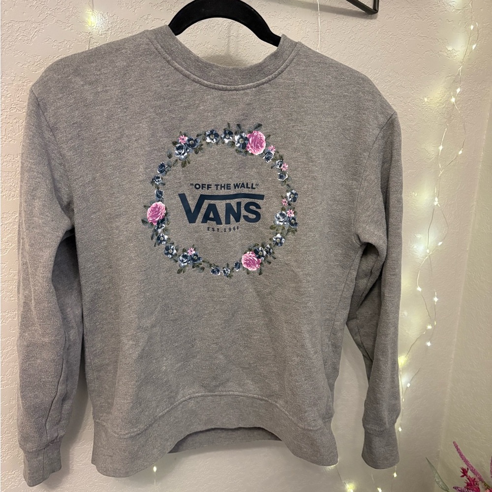 Vans Heather Gray Floral Crew Neck Sweater